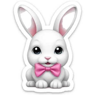 a white bunny with a pink bow  sticker