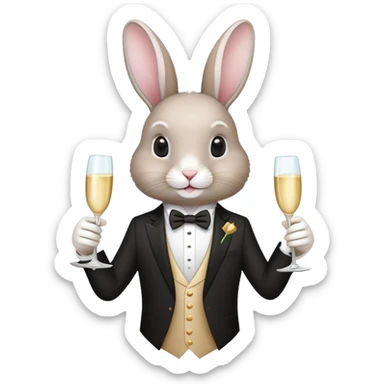 elegant rabbit in formal attire holding champagne glass sticker