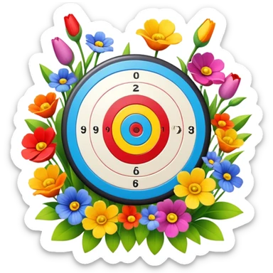 A colorful bullseye target with spring flowers around it sticker