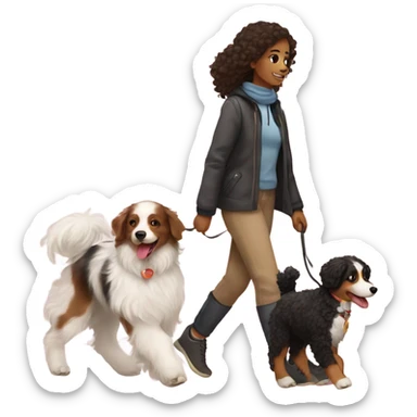 girl walking a poodle and an australian shepard  sticker