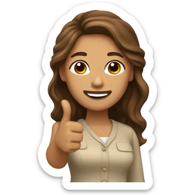 Woman, wheat skin, long brown hair, wavy hair, thumbs up sticker