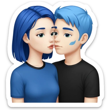Loving dark Blue hair girl kissing blue hair boy both wearing black shirts sticker