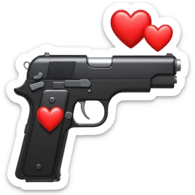 Black hand gun shooting a stream of hearts out of it  sticker