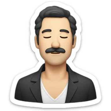 Middle aged man with dark short hair and mustache singing with his eyes closed sticker
