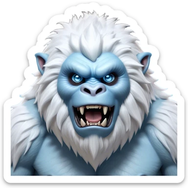 Cinematic Realistic WoW Yeti Portrait, head tilted dramatically with an exaggeratedly amused expression, blending epic primal power with an unexpected hint of playfulness. His robust, shaggy fur and expressive ice-blue eyes are rendered with lifelike texture and dynamic, frosty lighting, high shine, dramatic yet whimsical, capturing the essence of a yeti whose epic might is softened by a mischievous glint. sticker