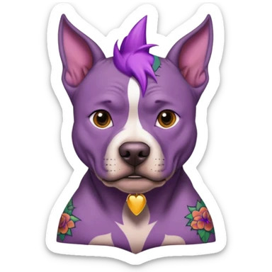 very tattoed brown face pitbull dog with purple spiky hair sticker