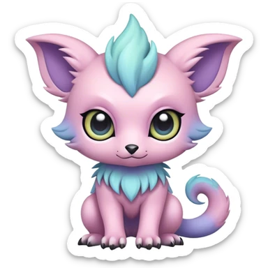 Adorable colorful chibi pastel edgy fantasy animal hybrid Fakemon full body, big Eyes sticker