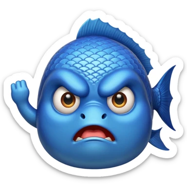 blue fish holding up a middlefinger towards the camera sticker