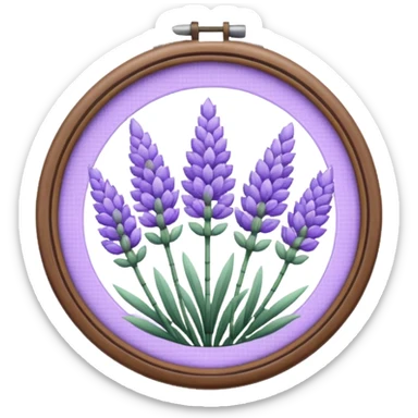 Pixelated Lavender flowers artwork inside a round pastel purple-whitish Cross stitch frame  sticker