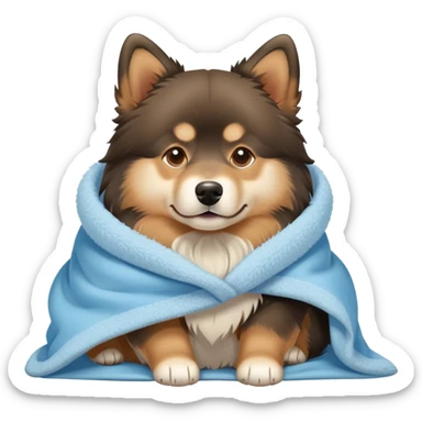 finnish lapphund cozy in a light blue blanket sticker
