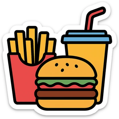 burger meal set with fries and drink sticker