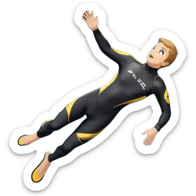 A diver mid-air, plunging from a high cliff into the sparkling ocean below. The background features rugged cliffs, clear blue water, and a bright sky, emphasizing the excitement and danger of the sport with a sense of freedom and adventure. sticker