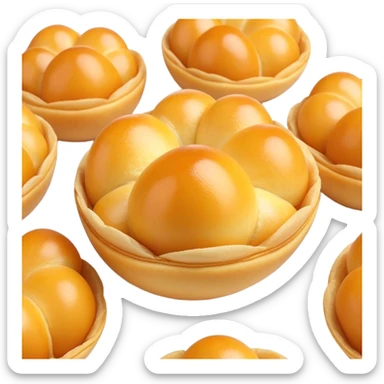 3D rendered crispy Hong Kong egg puffs (港式鸡蛋仔) with slight char marks, perfectly golden with darker spots, authentic egg-shaped bubbles, hyper-realistic texture, glossy finish sticker