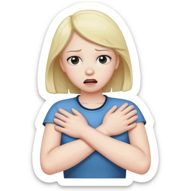 person choking them selves with arms crossed sticker