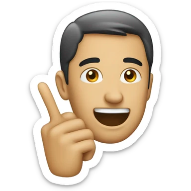 man pointing at his ear sticker