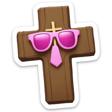 A cross wearing pink sunglasses holding the holy bible sticker