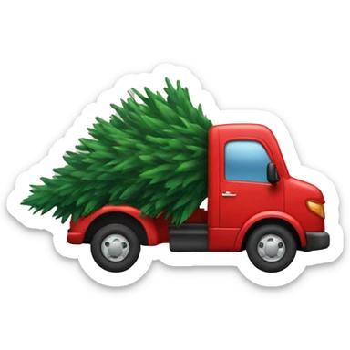 red truck carrying a christmas tree sticker