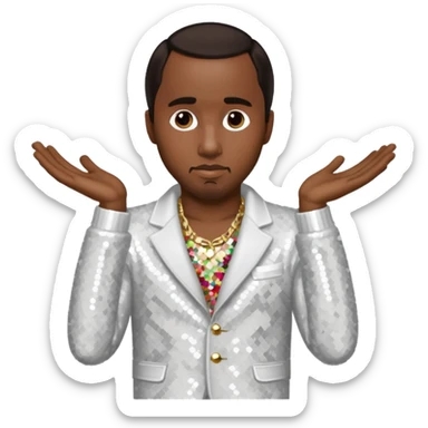 P Diddy with dark brown hair, white sequin outfit sticker