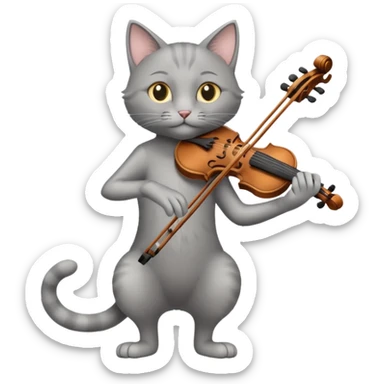 thin grey cat play violin, long full body sticker