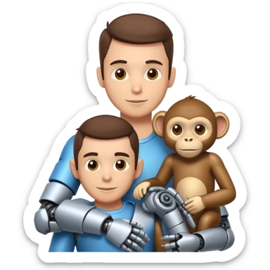 high ass guy with a robotic monkey companion on his shoulder sticker