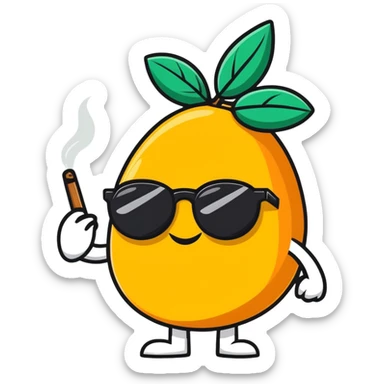 Cartoon mango with black gun glasses smoking a joint gangster sticker