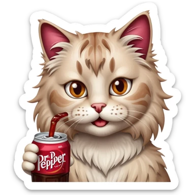 Scraggly cat drinking Dr Pepper  sticker