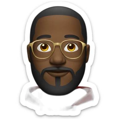 black man with beard, red hoodie, and gold framed glasses sticker