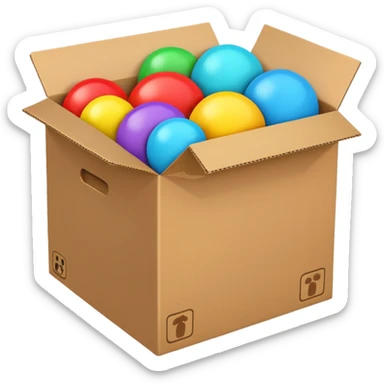 cardboard box with toys sticker