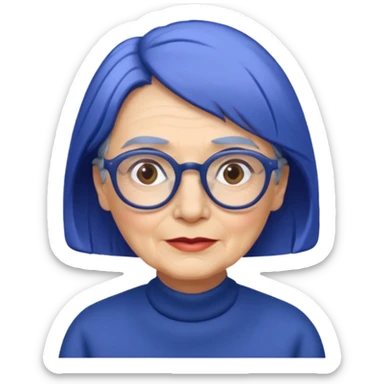 old lady with cobalt hair, wearing glasses, long face, side part 7/3  sticker