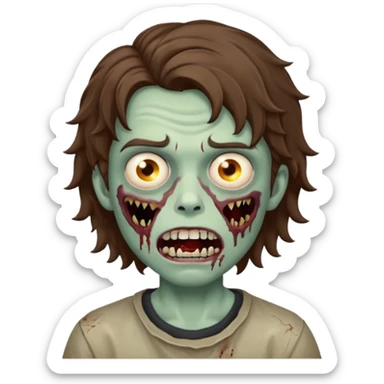 a boy with wavy hair, a zombie-shaped mouth piercing hum sticker