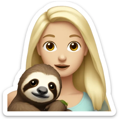 White female with blonde hair holding sloth sticker