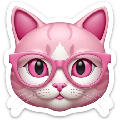 A 3D cartoon rose-pink cat-eye spectacle with glossy curved frames and soft reflections, feminine Memoji-style rendering. sticker