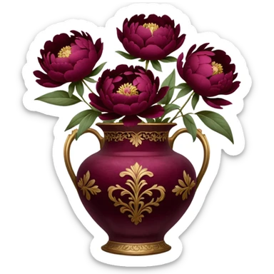 burgundy peonies in a vintage vase sticker