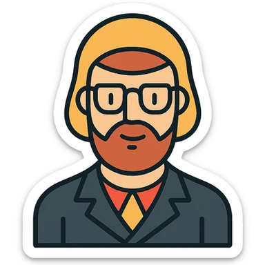 a medieval man wearing black glasses and a black suit sticker