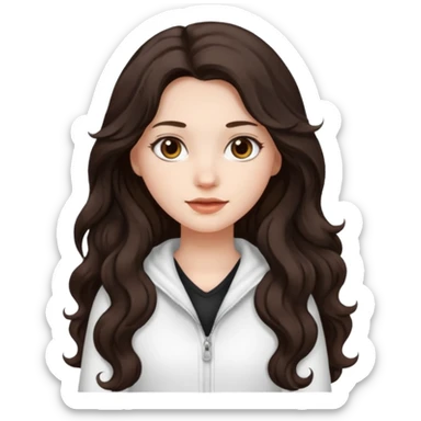 A girl in white with dark brown long wavy hair and very white skin sticker