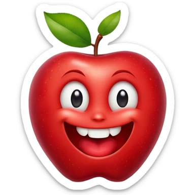 A bitten apple, shaped like the Apple logo, with a big smile and expressive eyes sticker