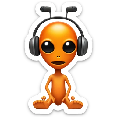 orange alien with 2 antennas, no limbs, and some orange headphones sticker