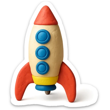 rocket ship, matte finish, playful colors, matte plasticine claymation style sticker