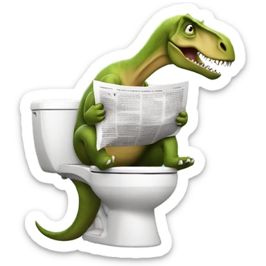 Dinosaur on a toilet holding a newspaper  sticker
