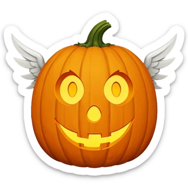 jack-o'-lantern with white wings and question marks symbols in the eyes. sticker