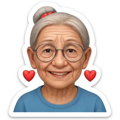 Make the lady look even older with more pronounced wrinkles, thinner hair, and a more aged appearance in the style of apple style emojis. Focus on enhancing the aged features while keeping the emoji style consistent. sticker
