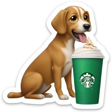 Dog drinking a starbuck sticker