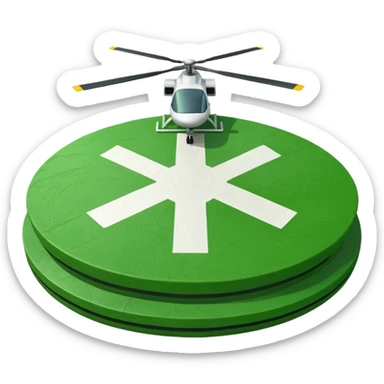 a helipad with a green surface and an H in the center sticker