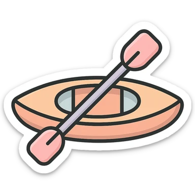 cute canoe for rowing with paddle, side view, icon-color-outlined style, detailed shading, thin clean outlines, soft rounded features, pastel palette #98B5BC #B5B3C1 #C9A3C9 #E4C0CA #F7DCD1 #F7C0AA, Japanese pop art, sticker look, highly detailed, vector clarity, soft lighting, subtle shadows, transparent background sticker