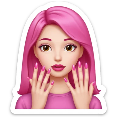 Girl with big glossy lips with long pink nails sticker