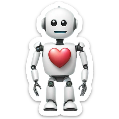 the robot holds a heart in its hand sticker