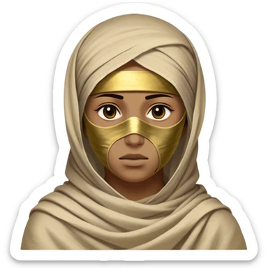 Regal and timeless, fully wrapped in meticulously aged bandages, even its face veiled in layers of ancient cloth with only faint glimpses of deep, solemn eyes peering through, adorned with faded gold accents, exuding an air of forgotten majesty and solemn duty, highly detailed, softly glowing, evoking the dignified mystery of an eternal guardian watching over lost secrets! sticker