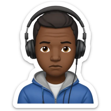 A 25-year-old black man with headphones on and pouting. sticker