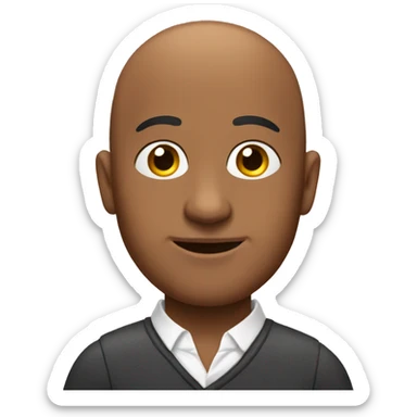 Bald brown man with penguin sticker