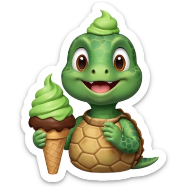 cute turtle portrait, head and shoulders only, licking an ice cream cone, funny happy expression, 3D cartoon, mobile game icon style, clean background, no text, no watermark
 sticker